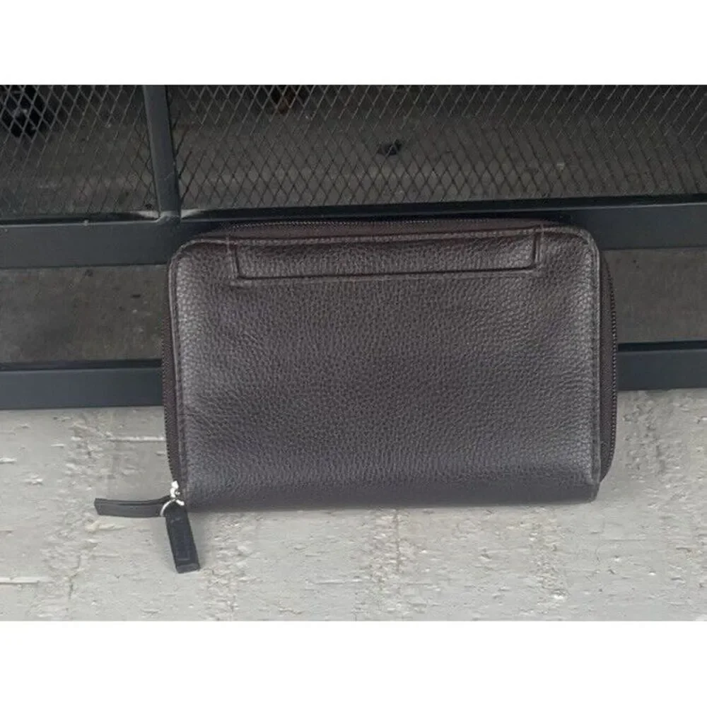Unbranded Double Zip Pebbled Leather Brown‎ Walletbwith Calculator & Key Chain